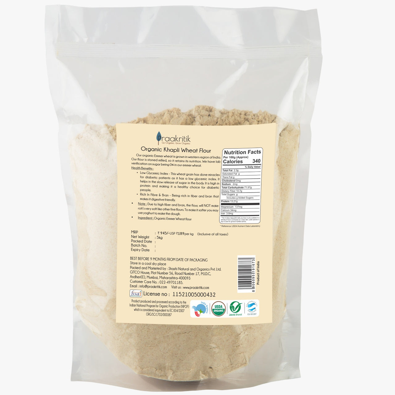 Praakritik Organic Khapli Wheat Atta - Distacart
