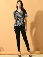 Thumbnail for Myshka Women's Black Printed Party Top - Distacart