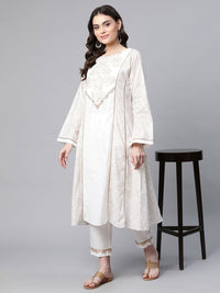 Thumbnail for Ahalyaa Women Off White Colour Pure Cotton Printed Kurta Pant Set - Distacart