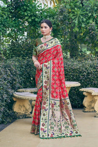 Thumbnail for Aastha Fashion Red Woven Patola Silk Saree with Blouse - Distacart