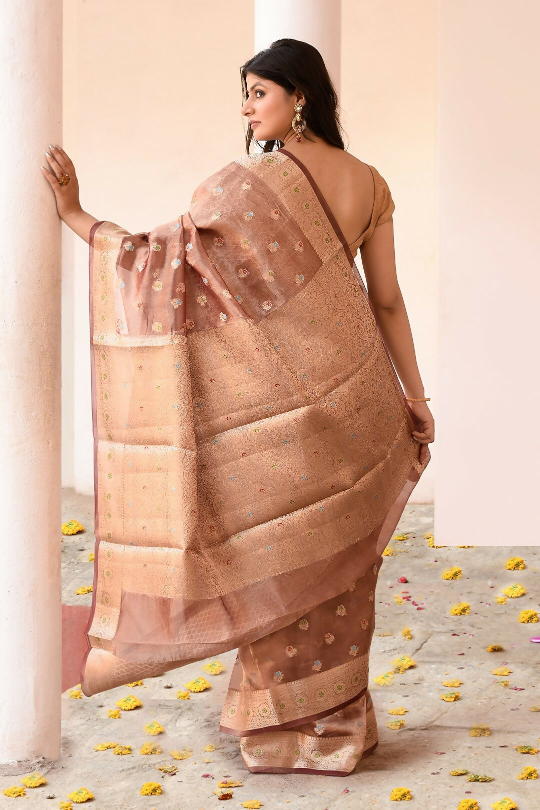 Joban Fashion Copper Pure Banarasi Tissue Saree