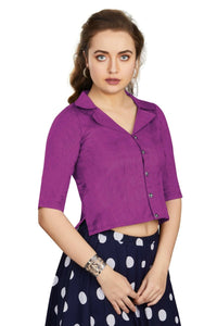 Thumbnail for Aastha Fashion Women's Women's Purple Art Silk Button Readymade Blouse - Distacart