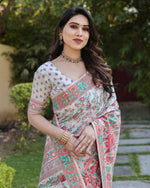 Thumbnail for Vastranavya Luxury and Beautiful Soft, Smooth, Flowing Original Pashmina Soft Cotton Saree with Matching Blouse Fabric - Off White - Distacart