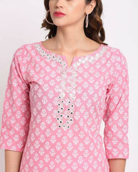 Thumbnail for Aastha Fashion Women's Pink Cotton Embroidered Kurta with Trouser & Dupatta - Distacart