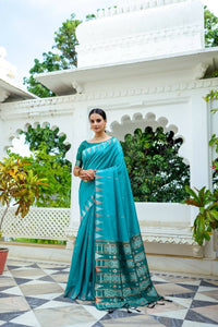 Thumbnail for Aastha Fashion Turquoise Woven South Silk Saree with Blouse - Distacart