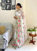Thumbnail for Vamika Embroidery White Georgette Bollywood Saree - Distacart