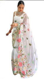 Thumbnail for Vamika Embroidery White Georgette Bollywood Saree - Distacart