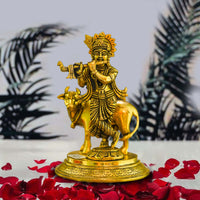 Thumbnail for Gopala Krishna with Cow Brass Idol - Embrace Divine Abundance - Distacart