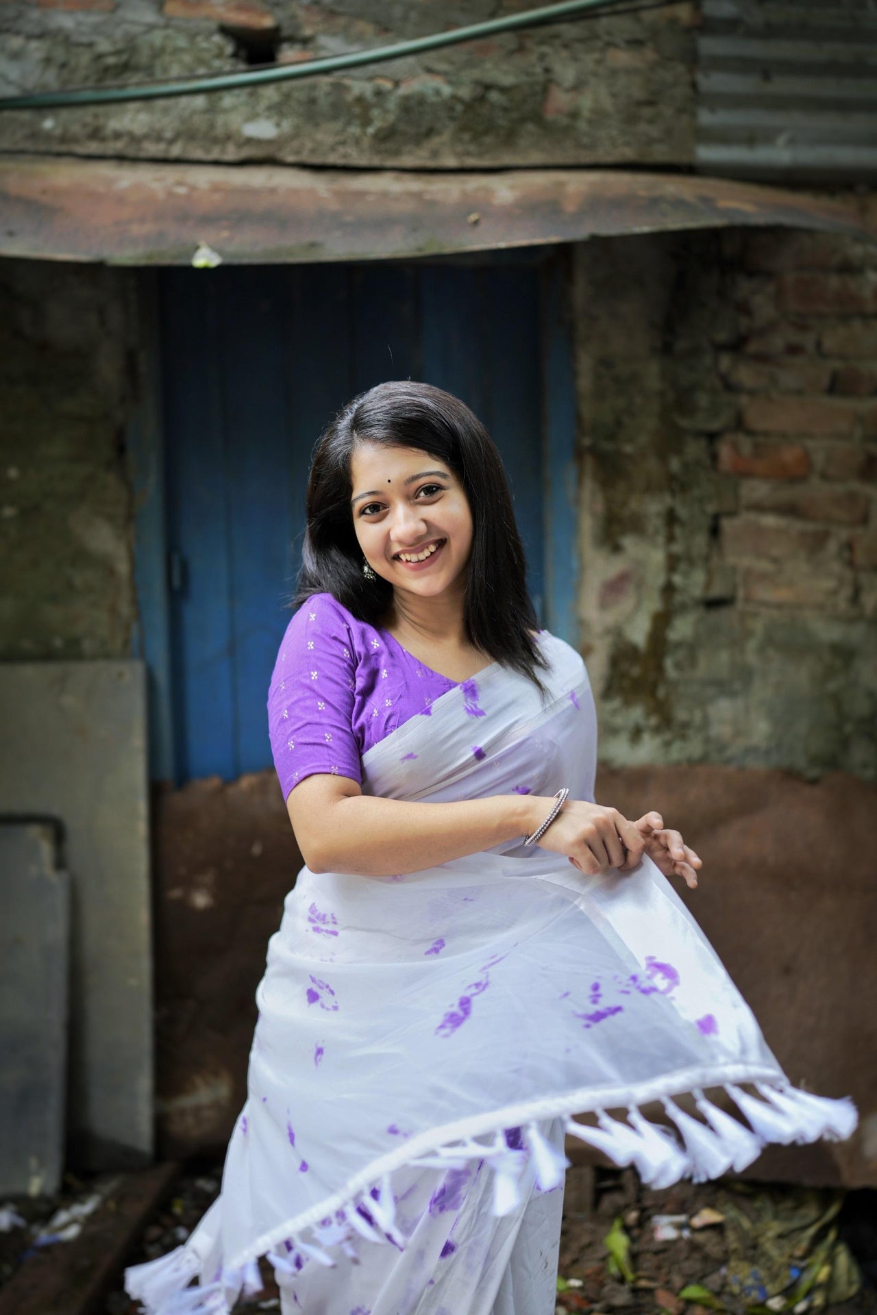 Lavender Poly Georgette Tie And Dye Saree with Unstitched Blouse - A2M