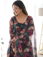 Thumbnail for NOZ2TOZ Women's Flared Georgette Anarkali With Printed Dupatta Set - Black - Distacart