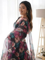 Thumbnail for NOZ2TOZ Women's Flared Georgette Anarkali With Printed Dupatta Set - Black - Distacart