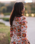 Thumbnail for NOZ2TOZ Women's Floral Printed Knee Length Round Neck Rayon Co-Ords Set - Beige - Distacart