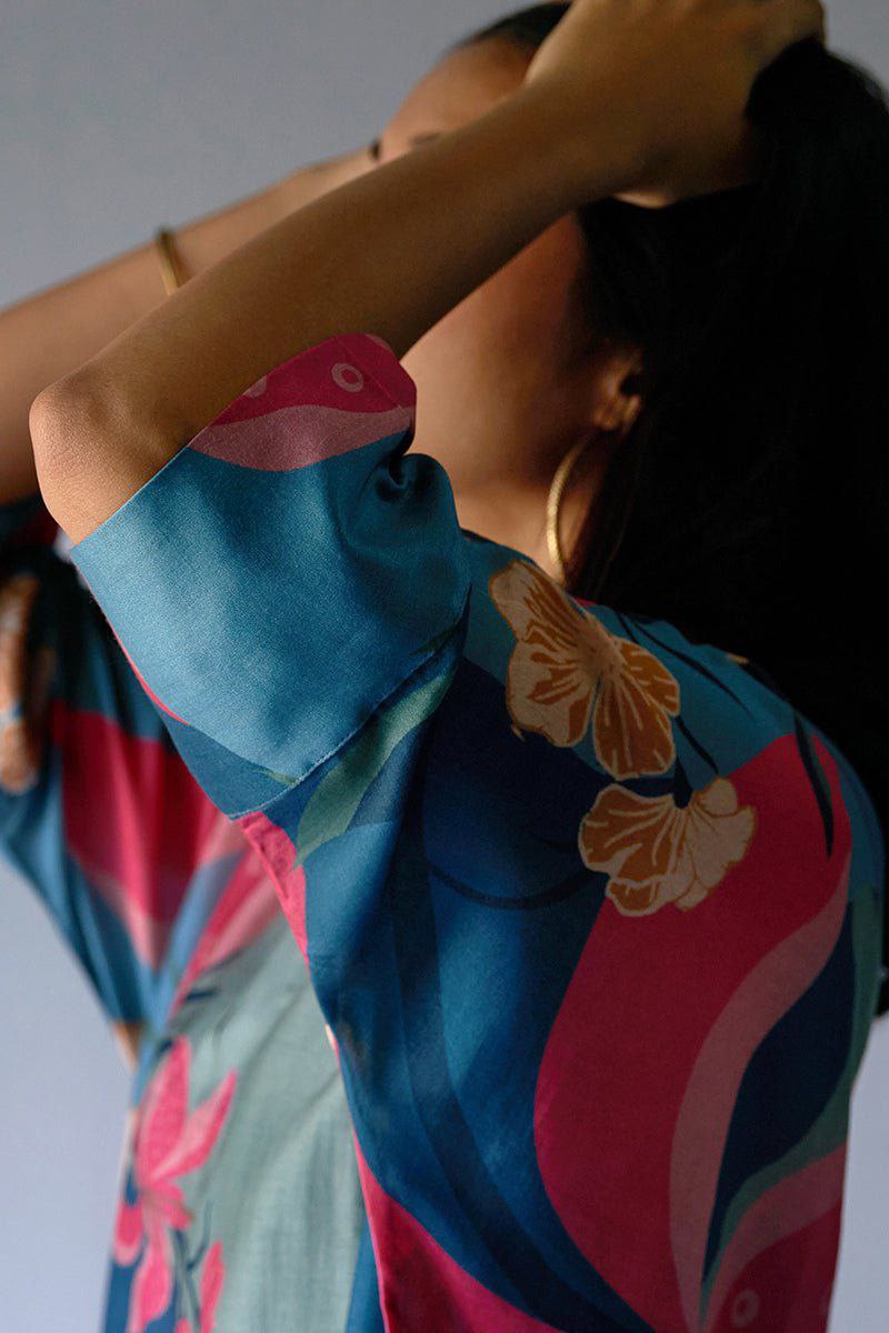 NOZ2TOZ Women's Floral Printed Knee Length Rayon Kurti And Palazzo Set - Blue - Distacart