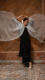 Thumbnail for NOZ2TOZ Women's Solid Rayon Kurti And Palazzo Set Woth Printed Organza Dupatta - Black - Distacart