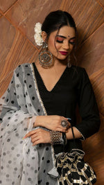 Thumbnail for NOZ2TOZ Women's Solid Rayon Kurti And Palazzo Set Woth Printed Organza Dupatta - Black - Distacart