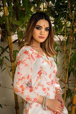 Thumbnail for NOZ2TOZ Women Floral Printed Knee Length Round Neck Chanderi Cotton Kurti And Pant Set With Printed Dupatta - White - Distacart