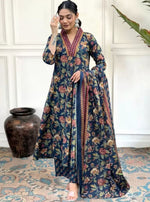 Thumbnail for NOZ2TOZ Women Floral Printed Calf Length Flared Anarkali And Palazzo With Printed Dupatta - Blue - Distacart