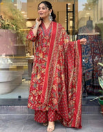 Thumbnail for NOZ2TOZ Women Floral Printed Calf Length Flared Anarkali And Palazzo With Printed Dupatta - Maroon - Distacart