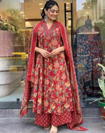 Thumbnail for NOZ2TOZ Women Floral Printed Calf Length Flared Anarkali And Palazzo With Printed Dupatta - Maroon - Distacart