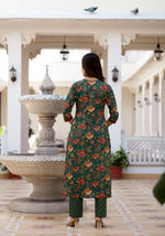 Thumbnail for NOZ2TOZ Women's Knee Length Flared Anarkali Kurti And Pant Set With Printed Dupatta - Green - Distacart