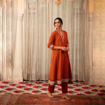 Thumbnail for NOZ2TOZ Women's Printed Knee Length V Neck Rayon Kurti And Pant Set - Orange - Distacart