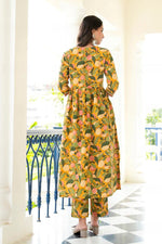 Thumbnail for NOZ2TOZ Women Floral Printed Knee Length Flared Kurti And Pant Set With Printed Cotton Dupatta - Yellow - Distacart