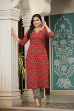 Thumbnail for NOZ2TOZ Women's Floral Printed Knee Length Kurti And Pant Set With Printed Cotton Dupatta - Maroon - Distacart