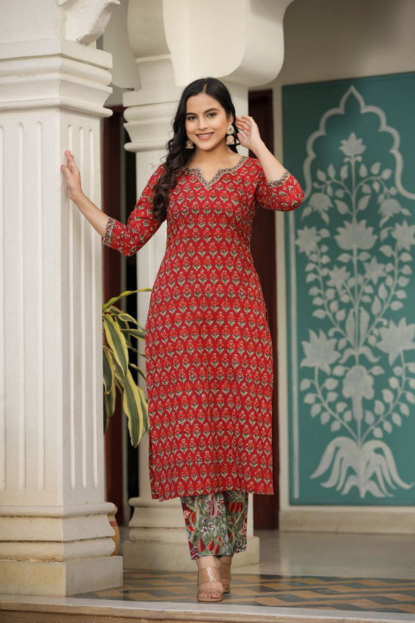 NOZ2TOZ Women's Floral Printed Knee Length Kurti And Pant Set With Printed Cotton Dupatta - Maroon - Distacart