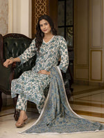 Thumbnail for NOZ2TOZ Women's Knee Length Floral Printed Rayon Kurti And Pant Set With Printed Dupatta Set - Blue - Distacart