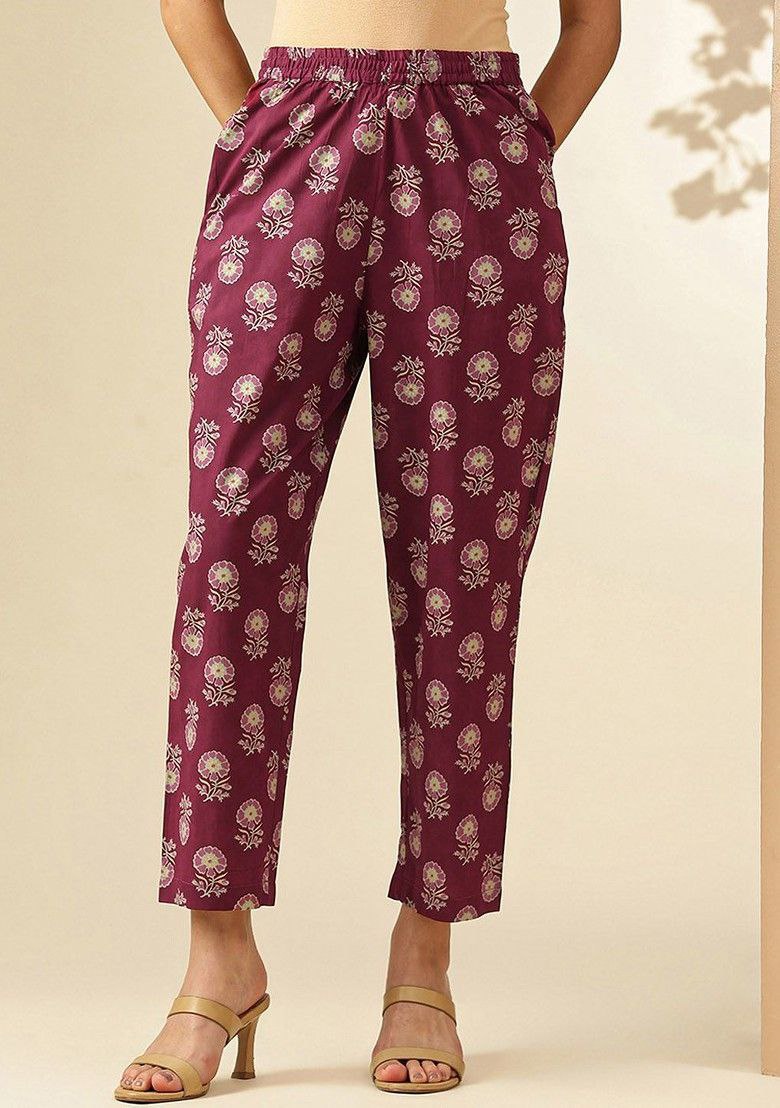 NOZ2TOZ Women Floral Printed Knee Length V Neck Round Neck Kurta Set With Cotton Dupatta - Purple - Distacart