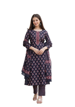 Thumbnail for NOZ2TOZ Floral Printed Knee Length V Neck Kurti And Pant Set For Women - Blue - Distacart