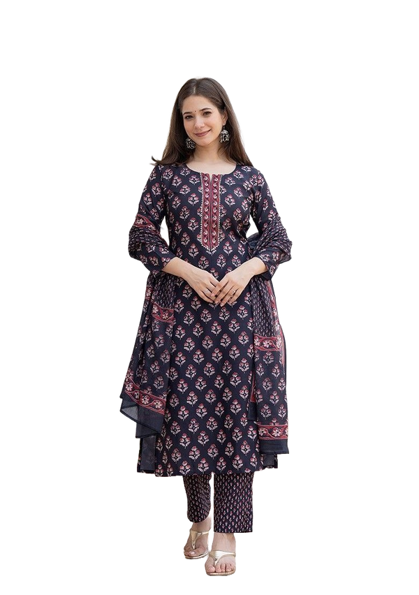 NOZ2TOZ Floral Printed Knee Length V Neck Kurti And Pant Set For Women - Blue - Distacart