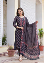 Thumbnail for NOZ2TOZ Floral Printed Knee Length V Neck Kurti And Pant Set For Women - Blue - Distacart