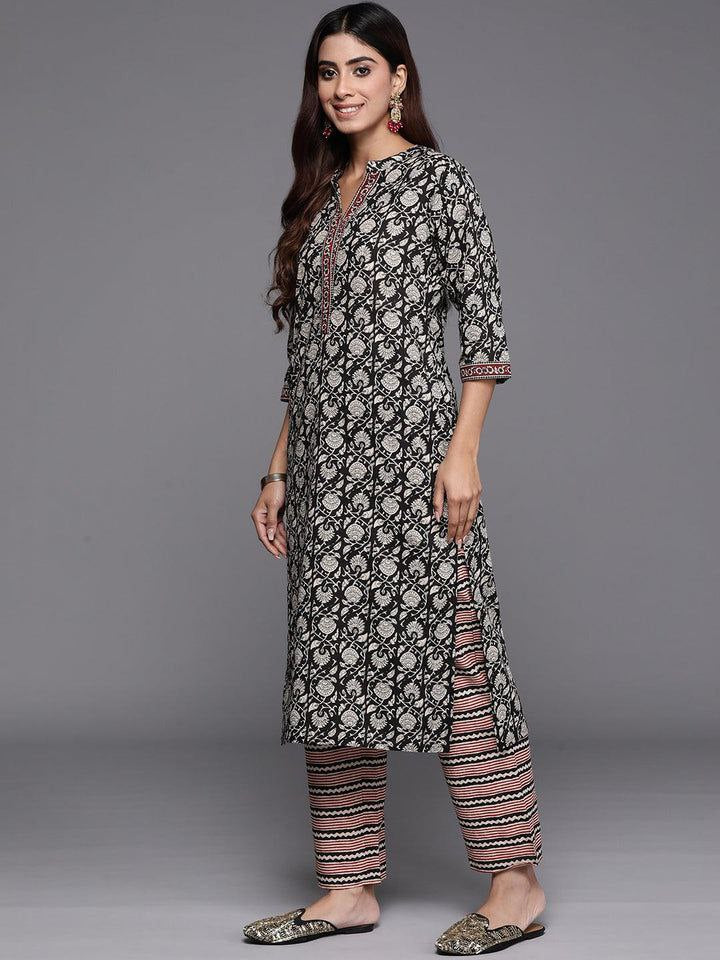 NOZ2TOZ Women's Printed Knee Length Rayon Kurti And Pant Set With Dupatta - Black - Distacart