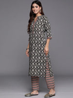 Thumbnail for NOZ2TOZ Women's Printed Knee Length Rayon Kurti And Pant Set With Dupatta - Black - Distacart