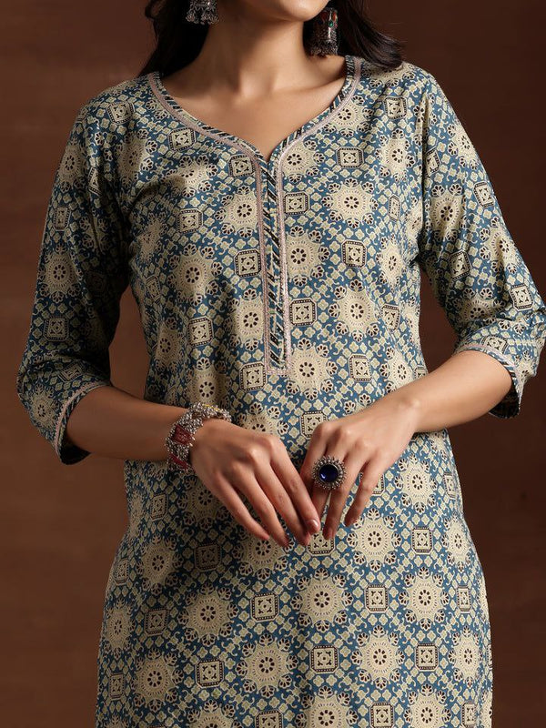 NOZ2TOZ Women Floral Printed Knee Length Kurti And Pant Set With Dupatta - Blue - Distacart