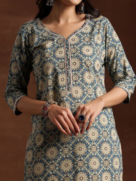 NOZ2TOZ Women Floral Printed Knee Length Kurti And Pant Set With Dupatta - Blue - Distacart