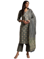 Thumbnail for NOZ2TOZ Women Floral Printed Knee Length Kurti And Pant Set With Dupatta - Blue - Distacart
