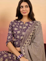 Thumbnail for NOZ2TOZ Women's Printed Knee Length Rayon Kurta Set With Cotton Dupatta - Purple - Distacart