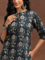 Thumbnail for NOZ2TOZ Women Floral Printed Knee Length Rayon Kurta Set With Printed Dupatta Set - Blue - Distacart