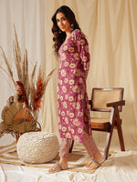 Thumbnail for NOZ2TOZ Women's Printed Knee Length Kurta Set With Printed Cotton Dupatta - Purple - Distacart