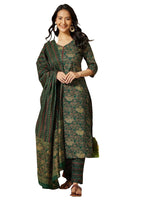 Thumbnail for NOZ2TOZ Floral Printed Kurti And Pant Set With Printed Dupatta For Women - Green - Distacart