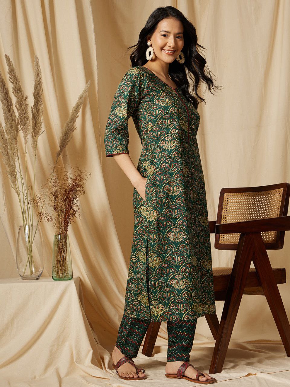NOZ2TOZ Floral Printed Kurti And Pant Set With Printed Dupatta For Women - Green - Distacart