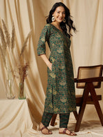 Thumbnail for NOZ2TOZ Floral Printed Kurti And Pant Set With Printed Dupatta For Women - Green - Distacart