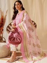 Thumbnail for NOZ2TOZ Women Floral Printed Knee Length Kurti And Pant Set With Cotton Dupatta - Pink - Distacart