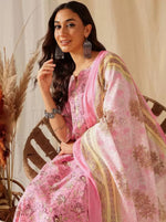 Thumbnail for NOZ2TOZ Women Floral Printed Knee Length Kurti And Pant Set With Cotton Dupatta - Pink - Distacart