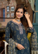 Thumbnail for NOZ2TOZ Women Floral Printed Knee Length Round Neck Kurta And Pant Set With Printed Cotton Dupatta - Blue - Distacart