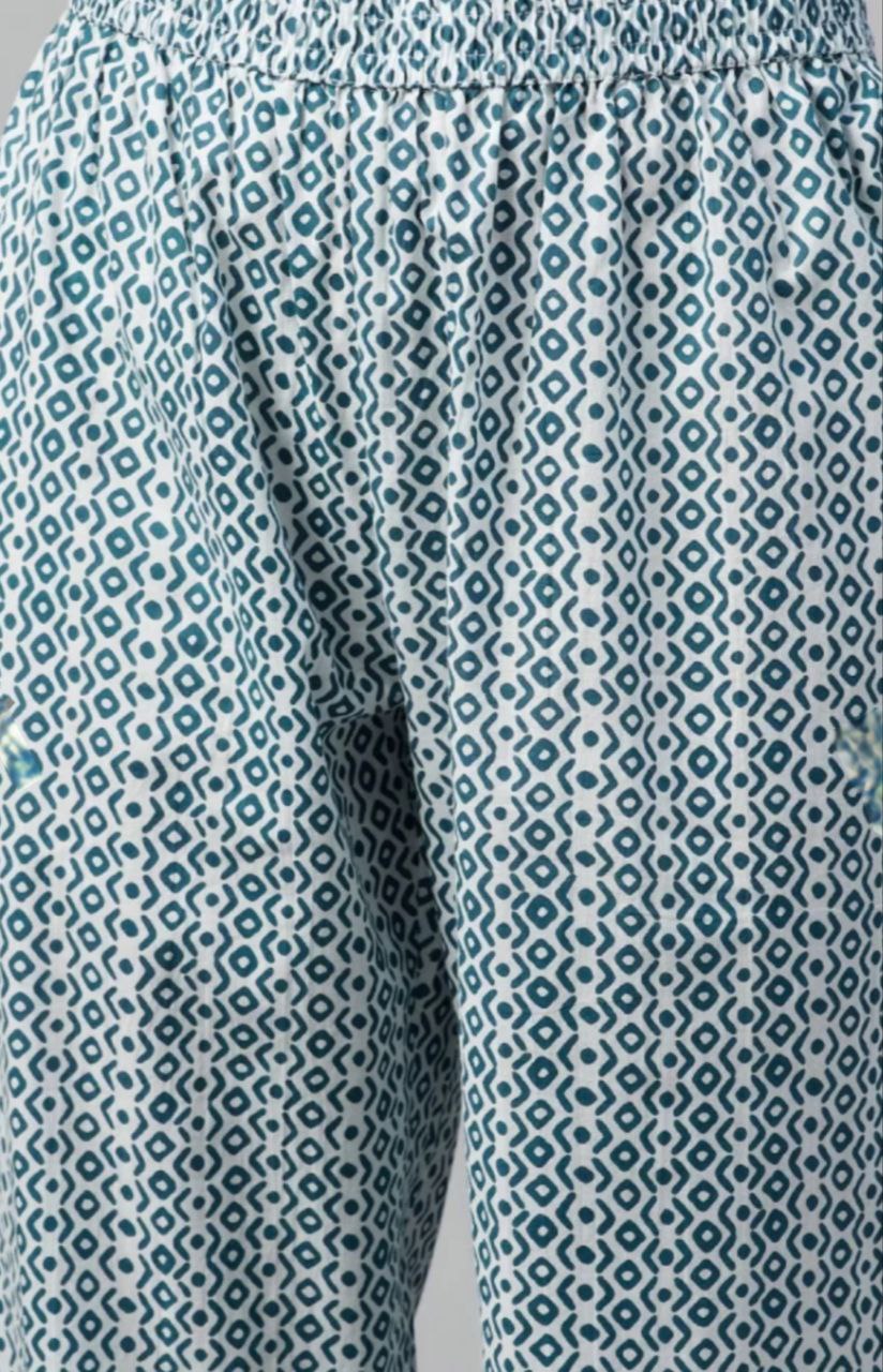 NOZ2TOZ Women Floral Printed Knee Length Rayon Kurta And Pant Set With Printed Cotton Dupatta - Blue - Distacart