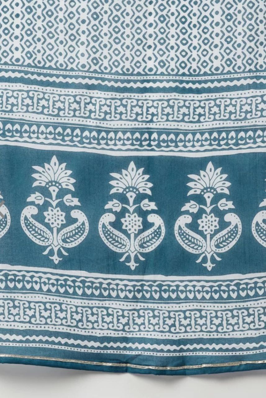 NOZ2TOZ Women Floral Printed Knee Length Rayon Kurta And Pant Set With Printed Cotton Dupatta - Blue - Distacart