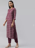 Thumbnail for NOZ2TOZ Women Floral Printed Knee Length Rayon Kurti And Pant Set With Printed Cotton Dupatta - Purple - Distacart